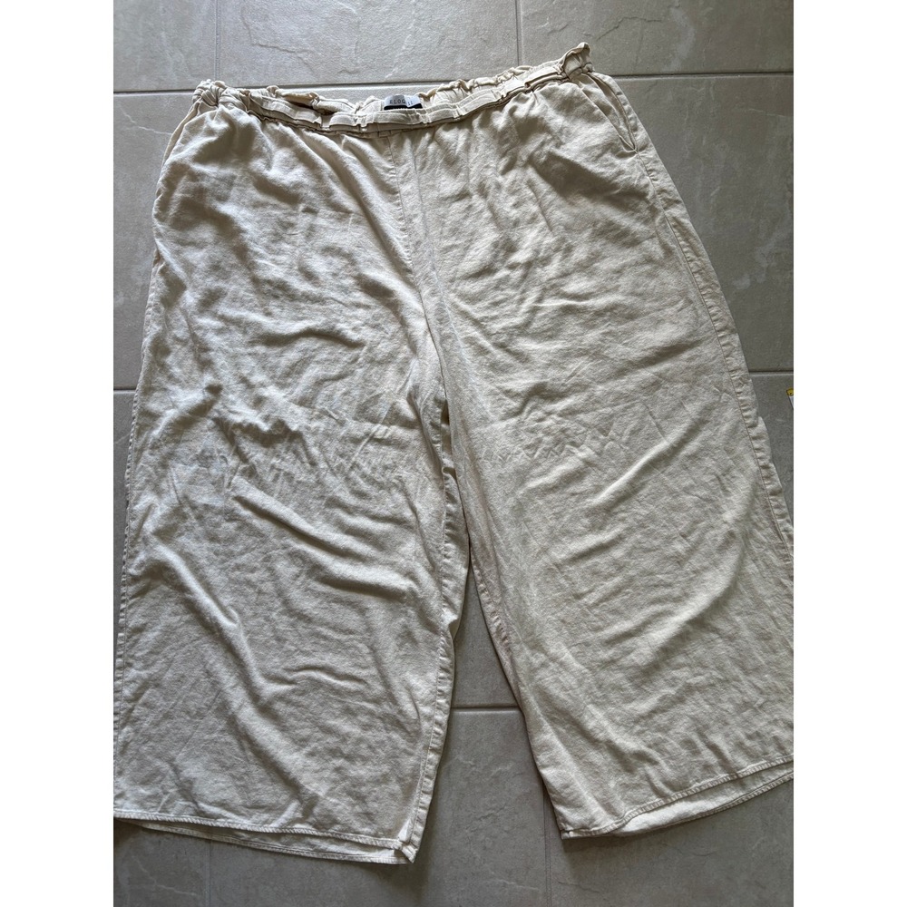 Eloquii Pants Womens 28 Tan Wide Leg Cropped Linen Blend Career Casual Resort - Picture 3 of 6